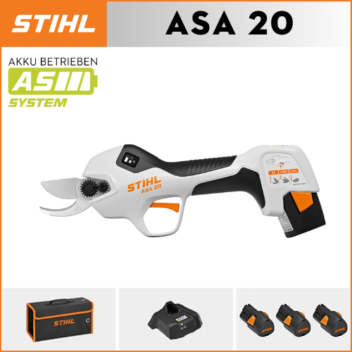 【STIHL】 ASA20*1, baterías de litio*3, caja de almacenamiento*1, cabezal de corte*1, cargador*1.