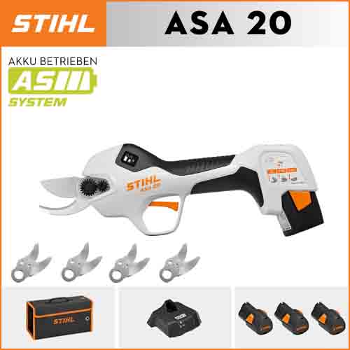 【STIHL】 ASA20*1, baterías de litio*3, caja de almacenamiento*1, cabezal de corte*5, cargador*1.