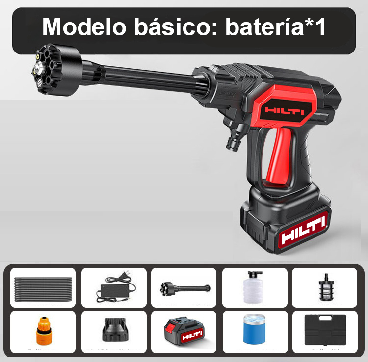 【Modelo básico de pistola de limpieza de alta presión HILTI) Alta potencia de 800 W/batería de 20 V/distancia de pulverización de agua de 0 a 20 m: se puede utilizar hasta 5 horas después de la carga/juego básico/batería de litio 