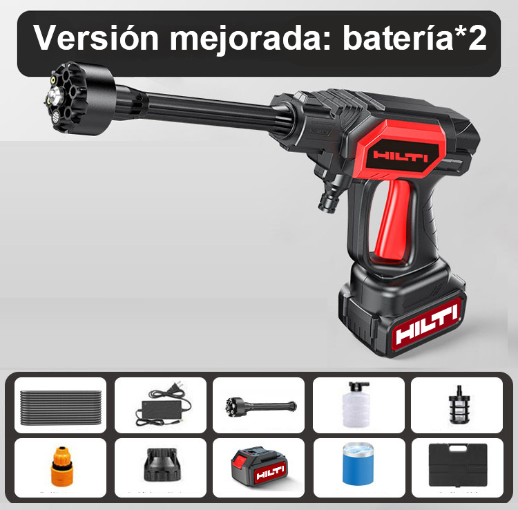 【Versión mejorada de la pistola de limpieza de alta presión HILTI) Alta potencia de 1600 W/batería de 48 V/distancia de pulverización de agua 0-30 m-/hasta 10 horas de uso después de la carga/kit de limpieza/batería de litio*2 